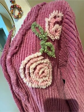 THE VERMONT COUNTRY STORE CHENILLE BED JACKET 💕 House Shirt Rose Floral